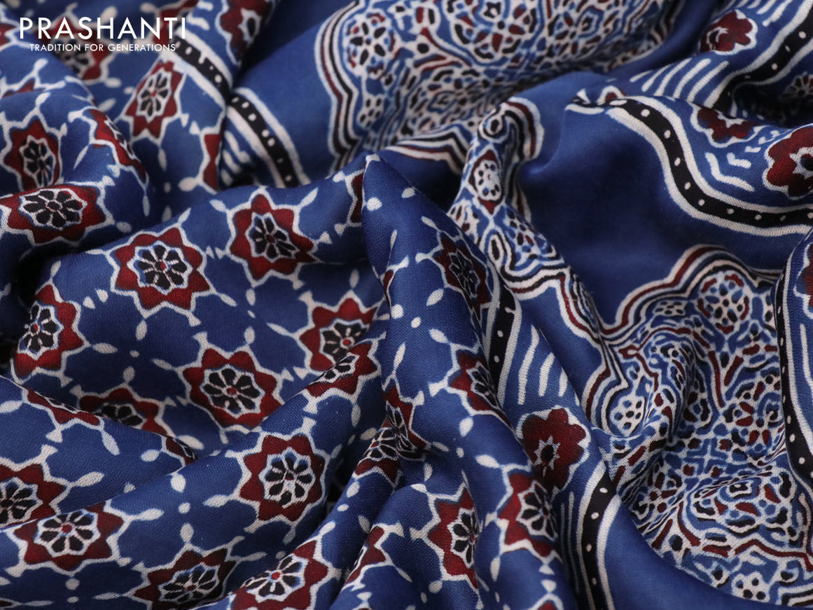 Modal silk saree blue and black with allover ajrakh prints and printed border