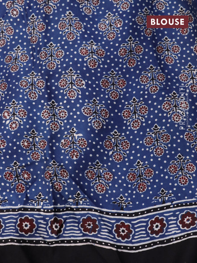 Modal silk saree blue and black with allover ajrakh prints and printed border