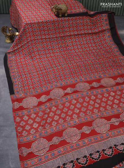 Modal silk saree maroon and black with allover ajrakh prints and printed border