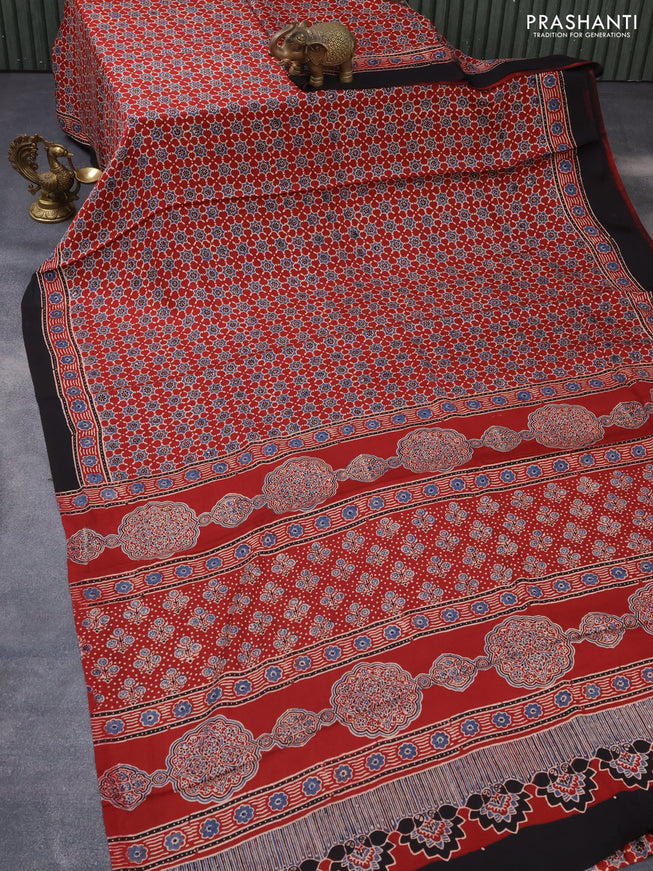 Modal silk saree maroon and black with allover ajrakh prints and printed border