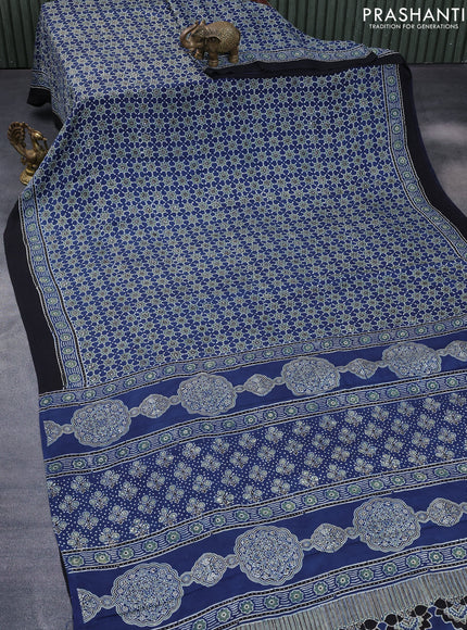 Modal silk saree indigo blue and black with allover ajrakh prints and printed border