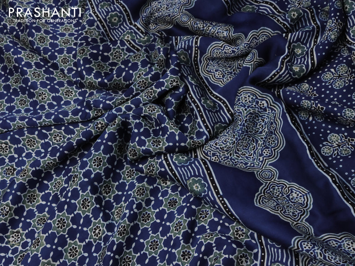 Modal silk saree indigo blue and black with allover ajrakh prints and printed border