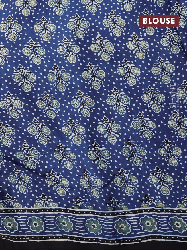 Modal silk saree indigo blue and black with allover ajrakh prints and printed border