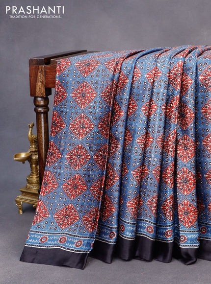 Modal silk saree blue shade and deep navy blue with allover ajrakh printes and printed border