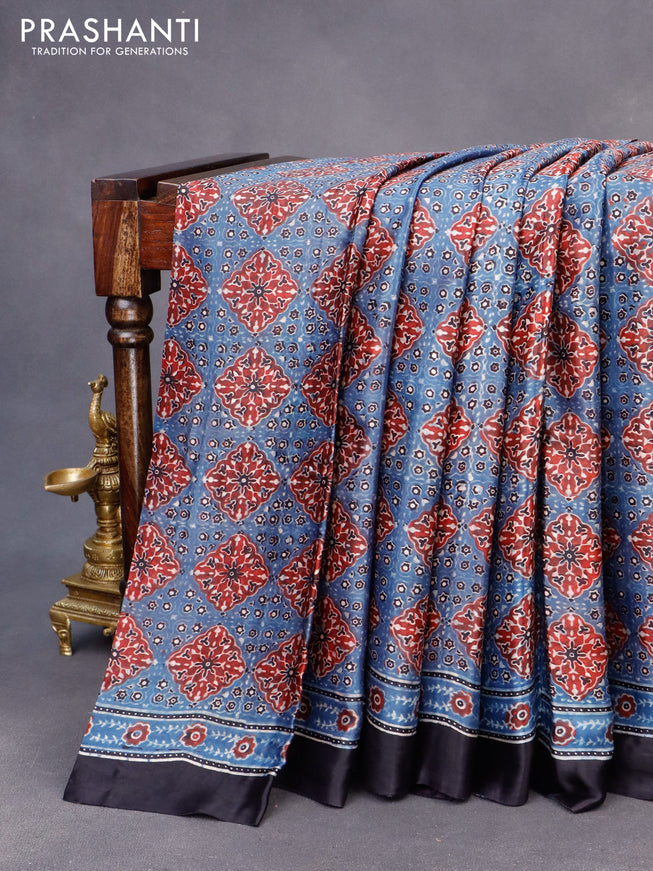 Modal silk saree blue shade and deep navy blue with allover ajrakh printes and printed border