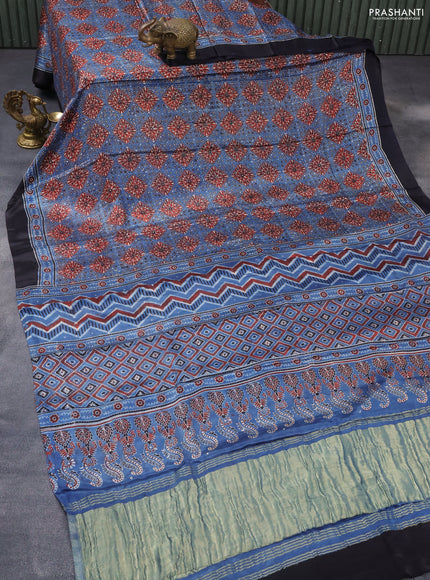 Modal silk saree blue shade and deep navy blue with allover ajrakh printes and printed border