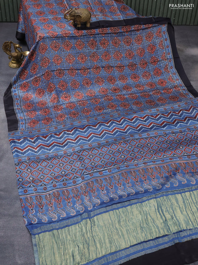 Modal silk saree blue shade and deep navy blue with allover ajrakh printes and printed border