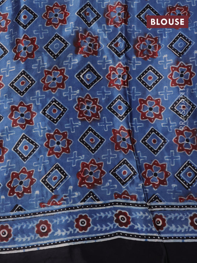 Modal silk saree blue shade and deep navy blue with allover ajrakh printes and printed border