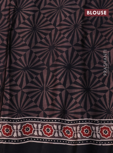 Modal silk saree brown and black with allover ajrakh prints and printed border