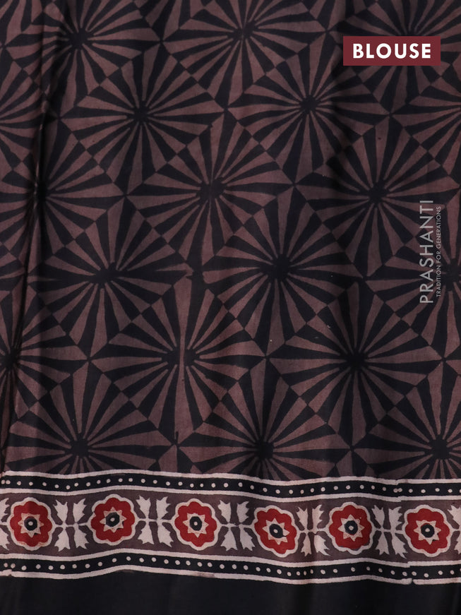 Modal silk saree brown and black with allover ajrakh prints and printed border