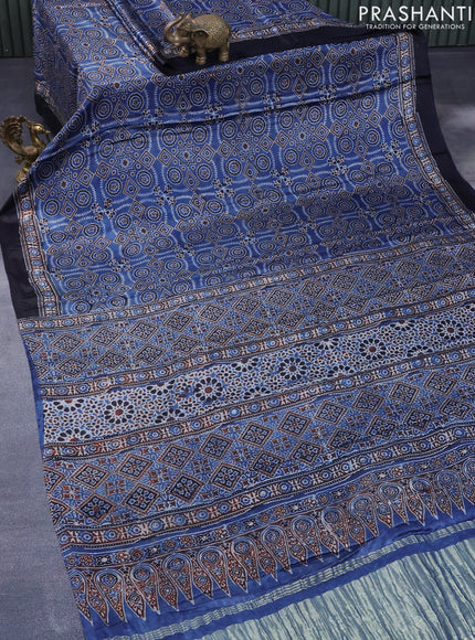 Modal silk saree blue and black with allover ajrakh prints and printed border