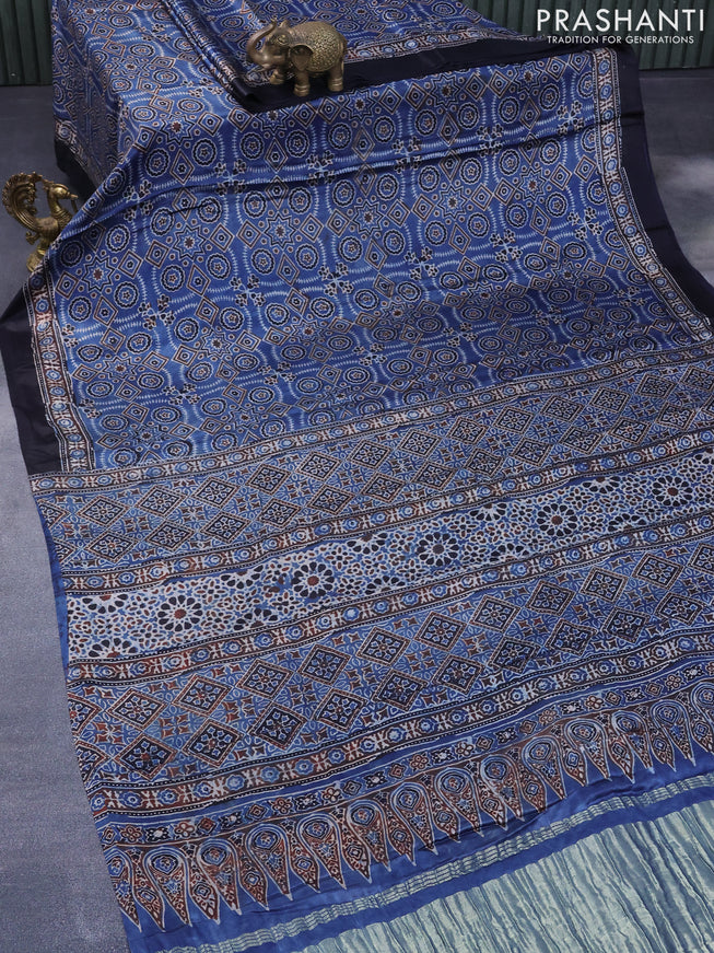 Modal silk saree blue and black with allover ajrakh prints and printed border