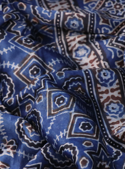 Modal silk saree blue and black with allover ajrakh prints and printed border