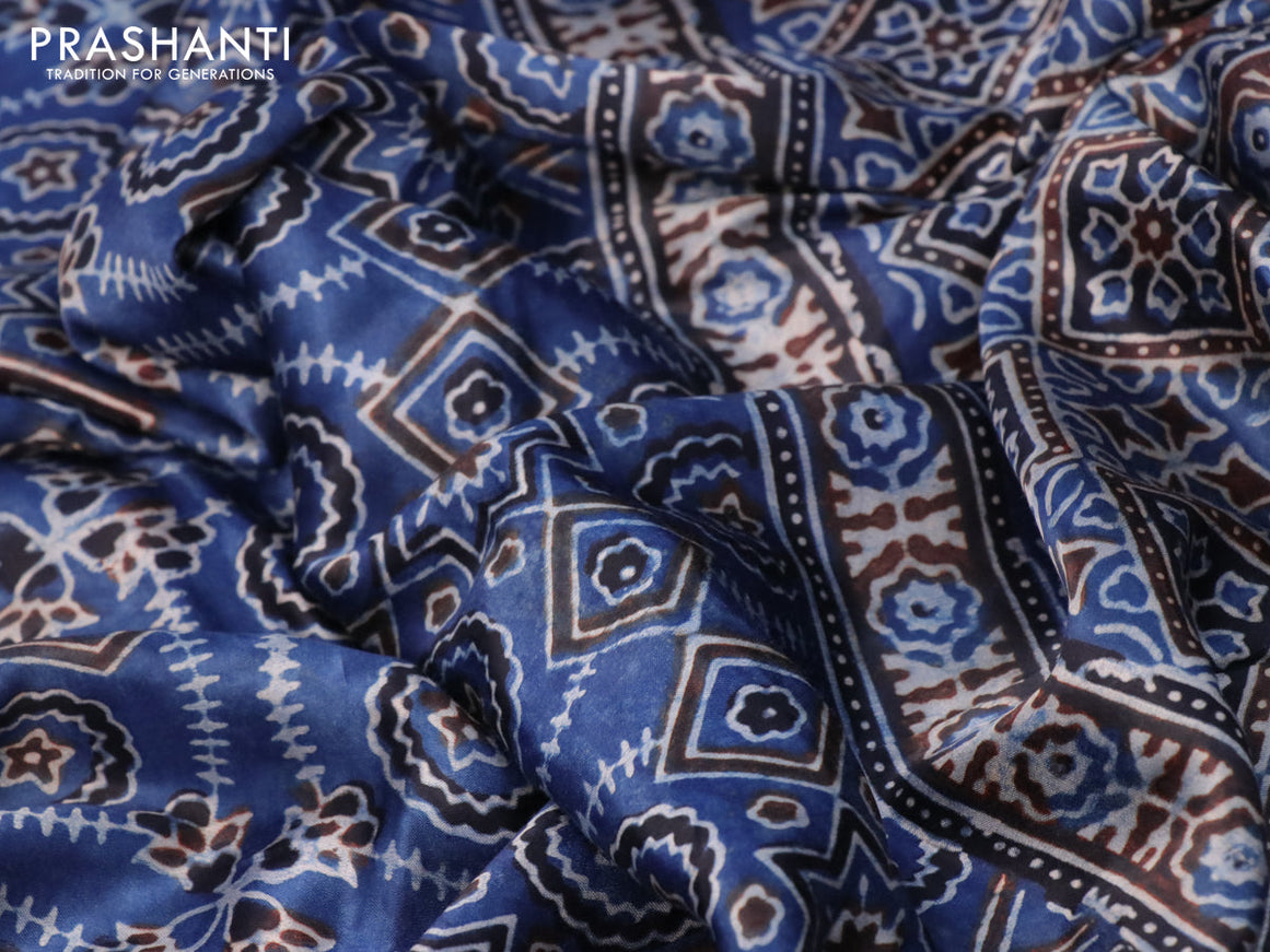 Modal silk saree blue and black with allover ajrakh prints and printed border