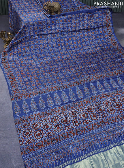 Modal silk saree blue and maroon with allover ajrakh prints and printed border