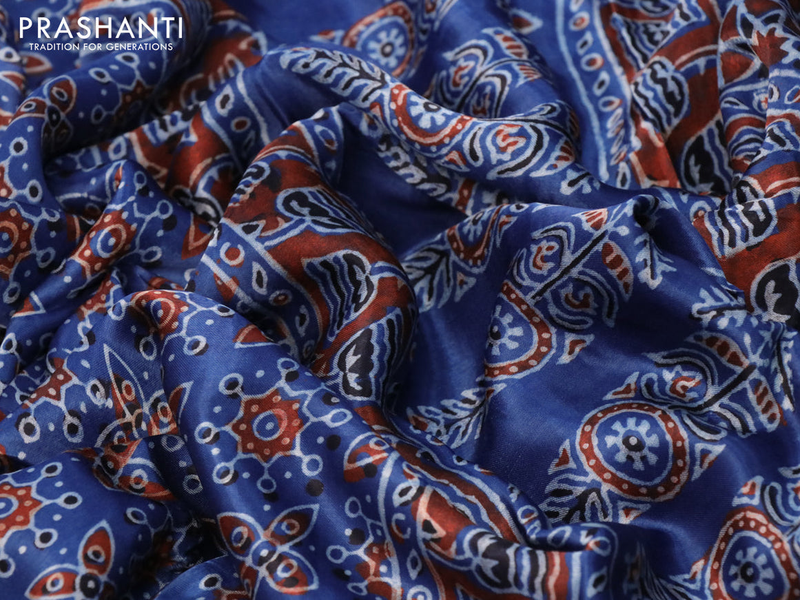 Modal silk saree blue and maroon with allover ajrakh prints and printed border