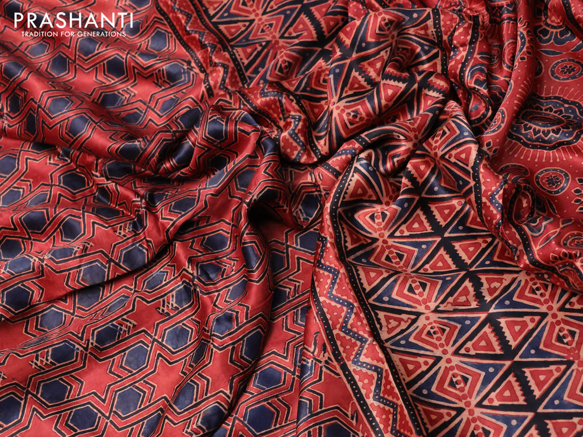 Modal silk saree maroon with allover ajrakh prints and simple border