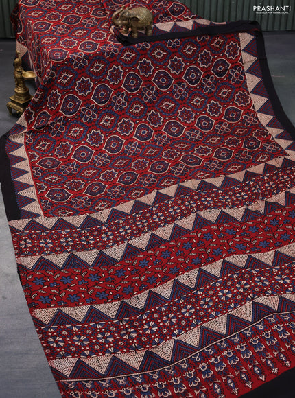 Modal silk saree maroon and black with allover ajrakh prints and printed border