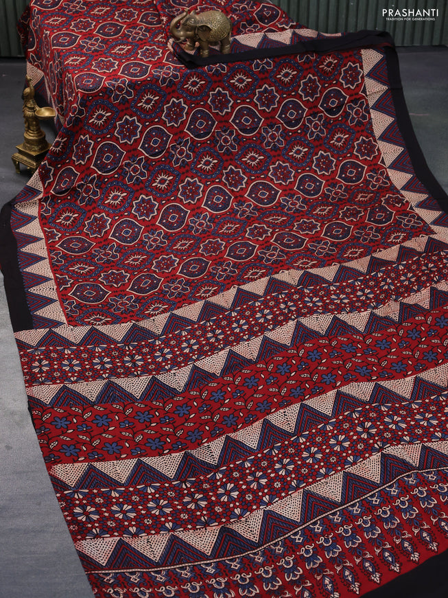 Modal silk saree maroon and black with allover ajrakh prints and printed border