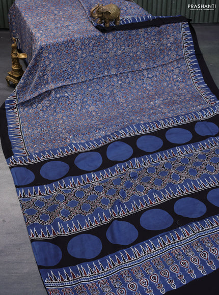 Modal silk saree blue and black with allover ajrakh prints and printed border