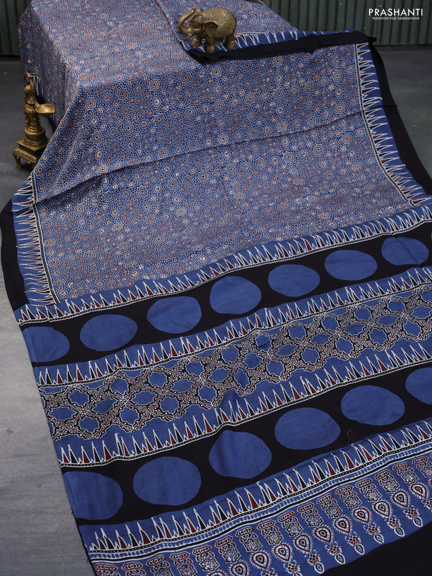 Modal silk saree blue and black with allover ajrakh prints and printed border