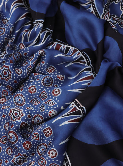 Modal silk saree blue and black with allover ajrakh prints and printed border