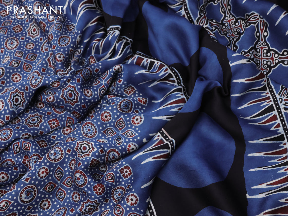 Modal silk saree blue and black with allover ajrakh prints and printed border