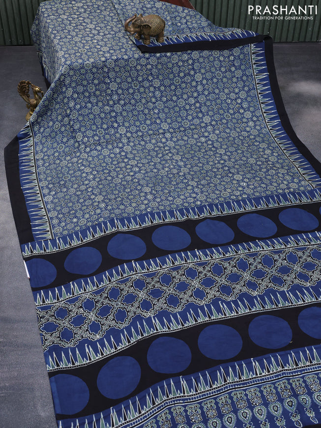 Modal silk saree blue and black with allover ajrakh prints and printed border