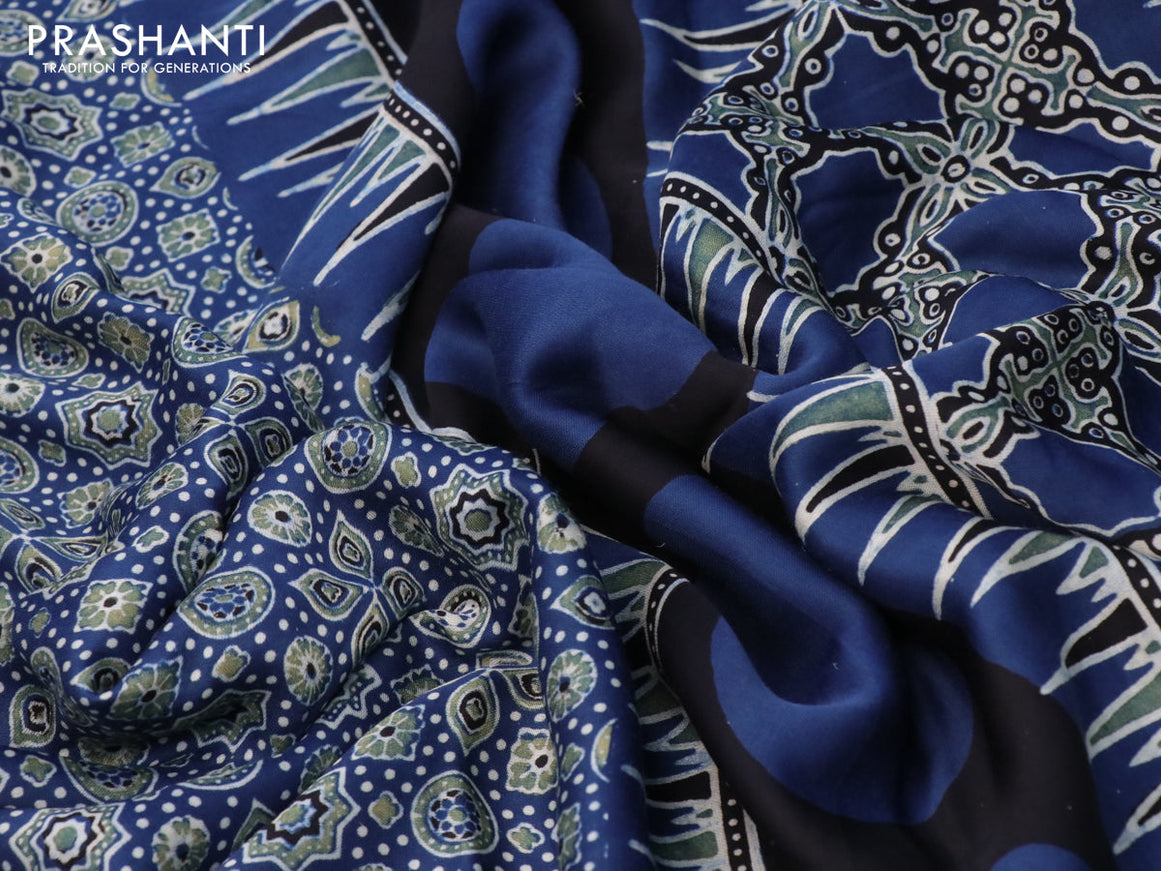 Modal silk saree blue and black with allover ajrakh prints and printed border