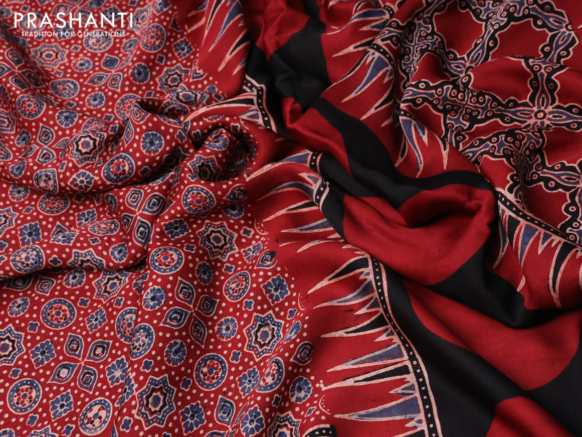 Modal silk saree maroon and black with allover ajrakh prints and printed border