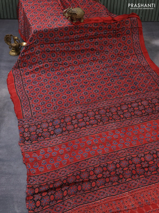 Modal silk saree maroon with allover ajrakh prints and printed border