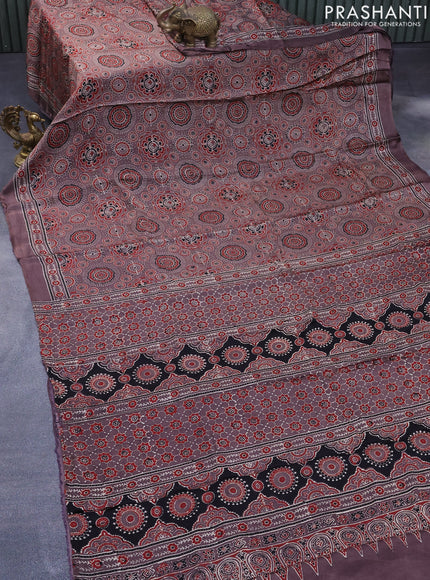 Modal silk saree rosy brown with allover ajrakh prints and printed border