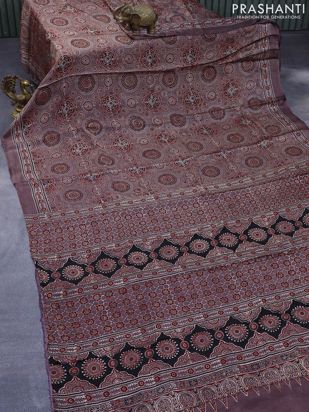 Modal silk saree rosy brown with allover ajrakh prints and printed border