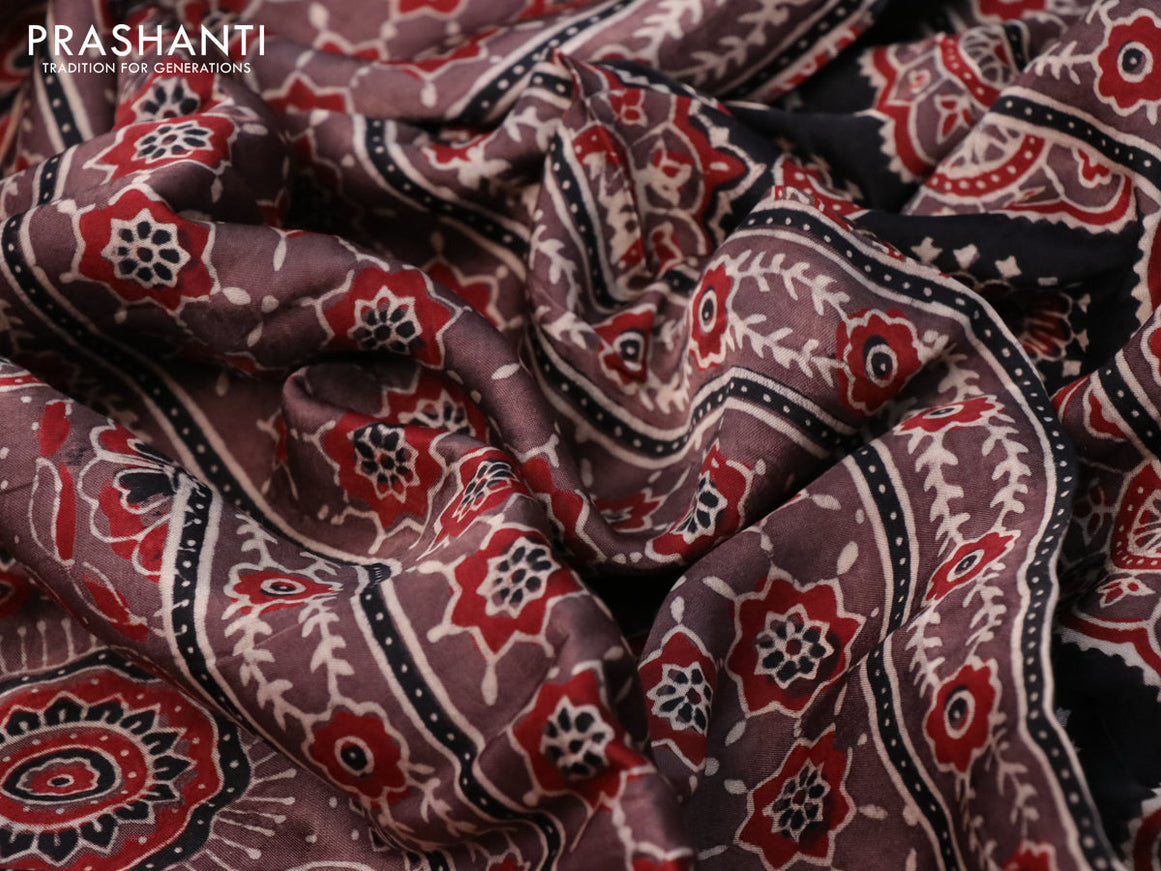 Modal silk saree rosy brown with allover ajrakh prints and printed border