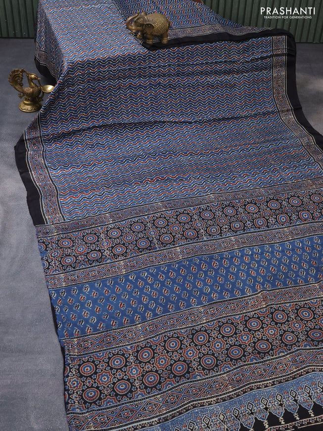 Modal silk saree blue and black with allover ajrakh prints and printed border