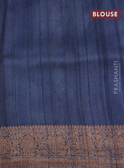 Banarasi tussar silk saree dark grey with allover floral digital prints and banarasi style border