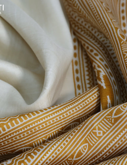 Bishnupuri silk saree cream and mustard shade with plain body and printed border