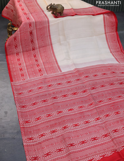 Bishnupuri silk saree cream and red with plain body and printed border