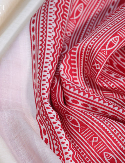 Bishnupuri silk saree cream and red with plain body and printed border