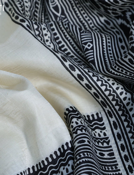 Bishnupuri silk saree cream and black with plain body and printed border