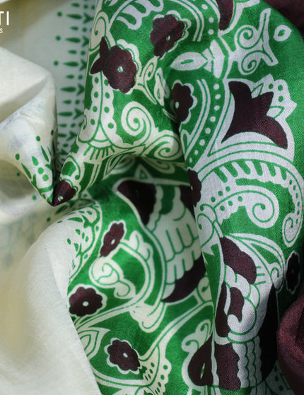 Bishnupuri silk saree cream and green with butta prints and printed border