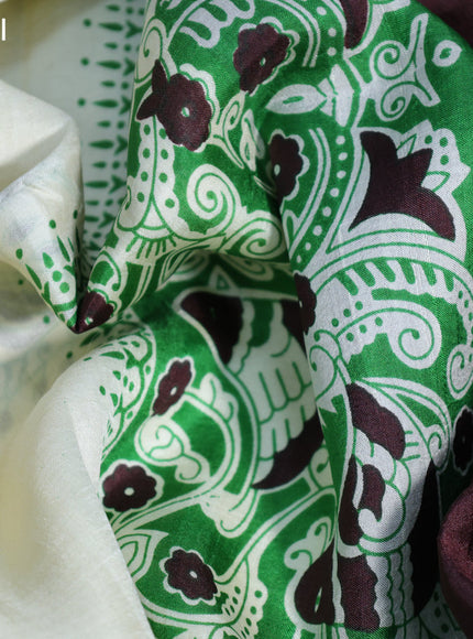 Bishnupuri silk saree cream and green with butta prints and printed border