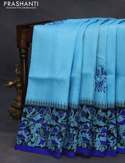 Bishnupuri silk saree light blue and blue with butta prints and printed border