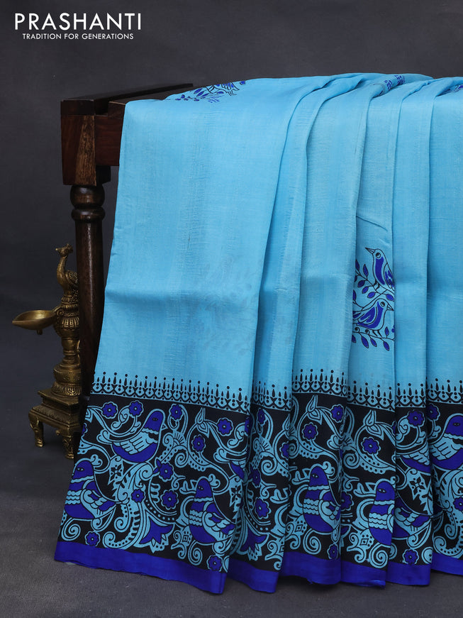 Bishnupuri silk saree light blue and blue with butta prints and printed border