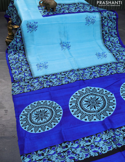 Bishnupuri silk saree light blue and blue with butta prints and printed border