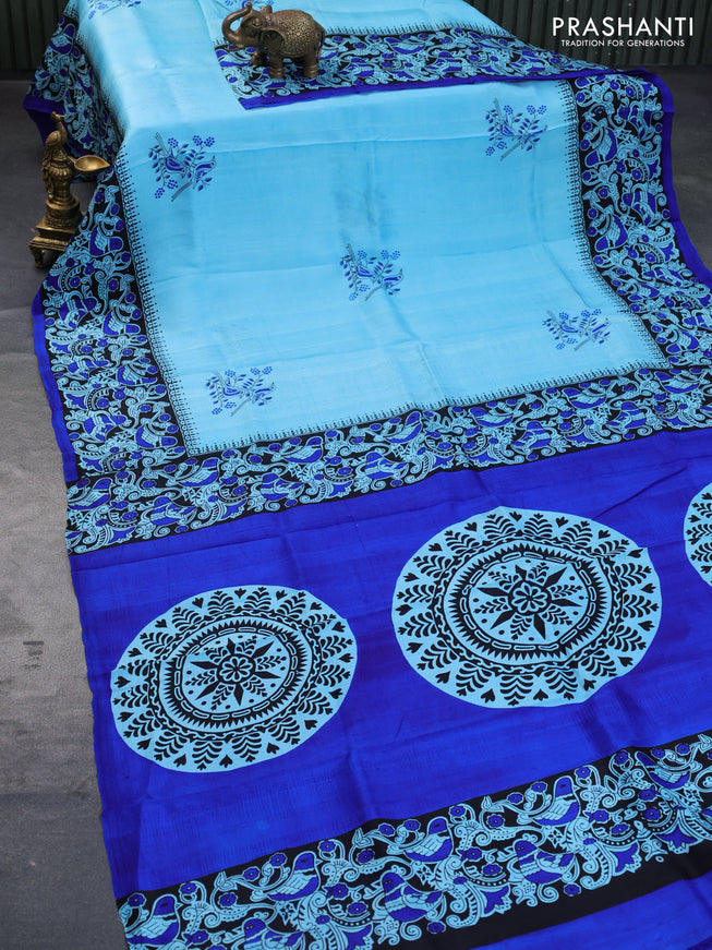 Bishnupuri silk saree light blue and blue with butta prints and printed border