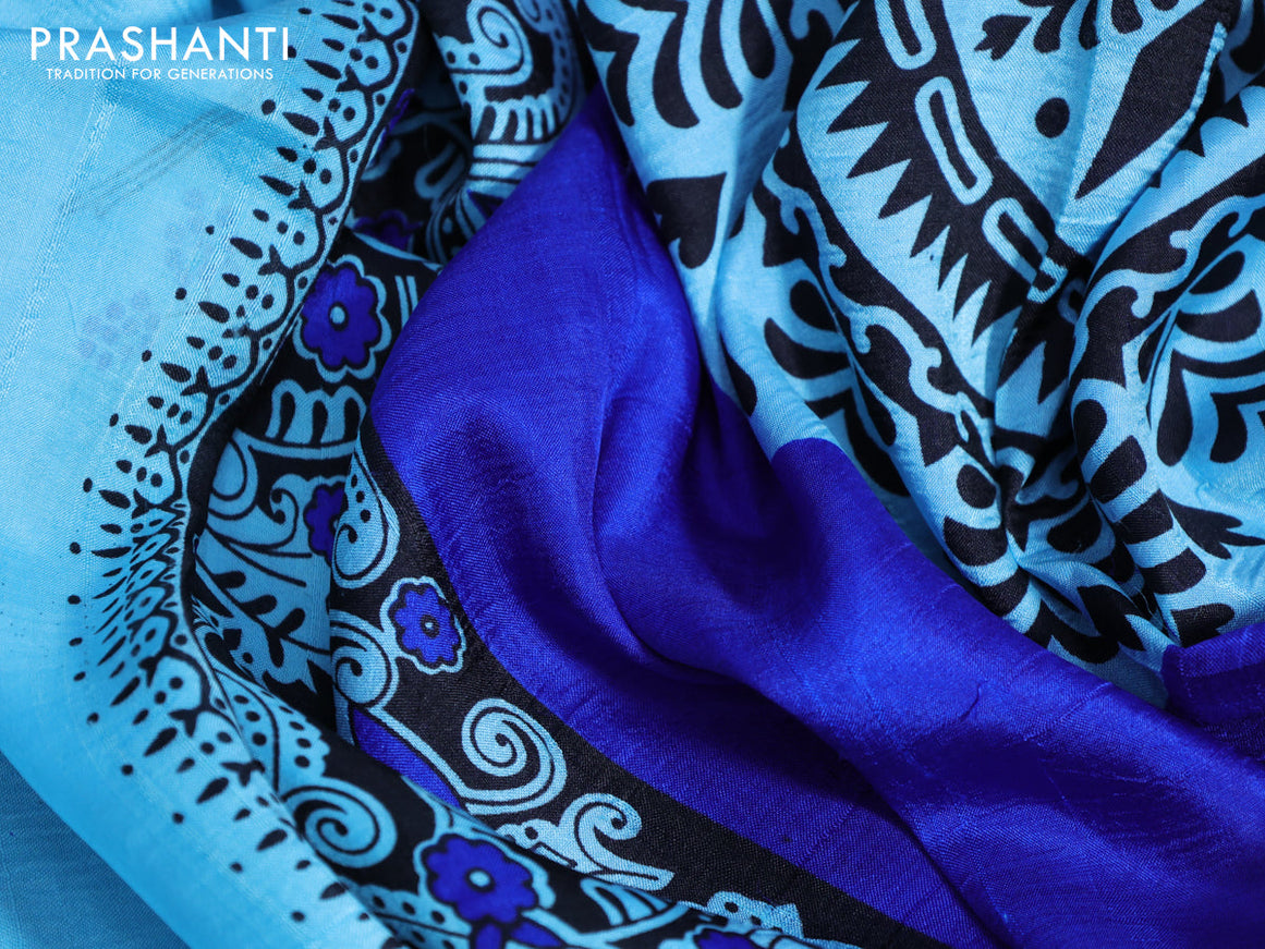 Bishnupuri silk saree light blue and blue with butta prints and printed border