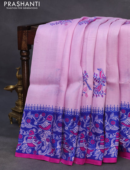 Bishnupuri silk saree lotus pink and blue with butta prints and printed border