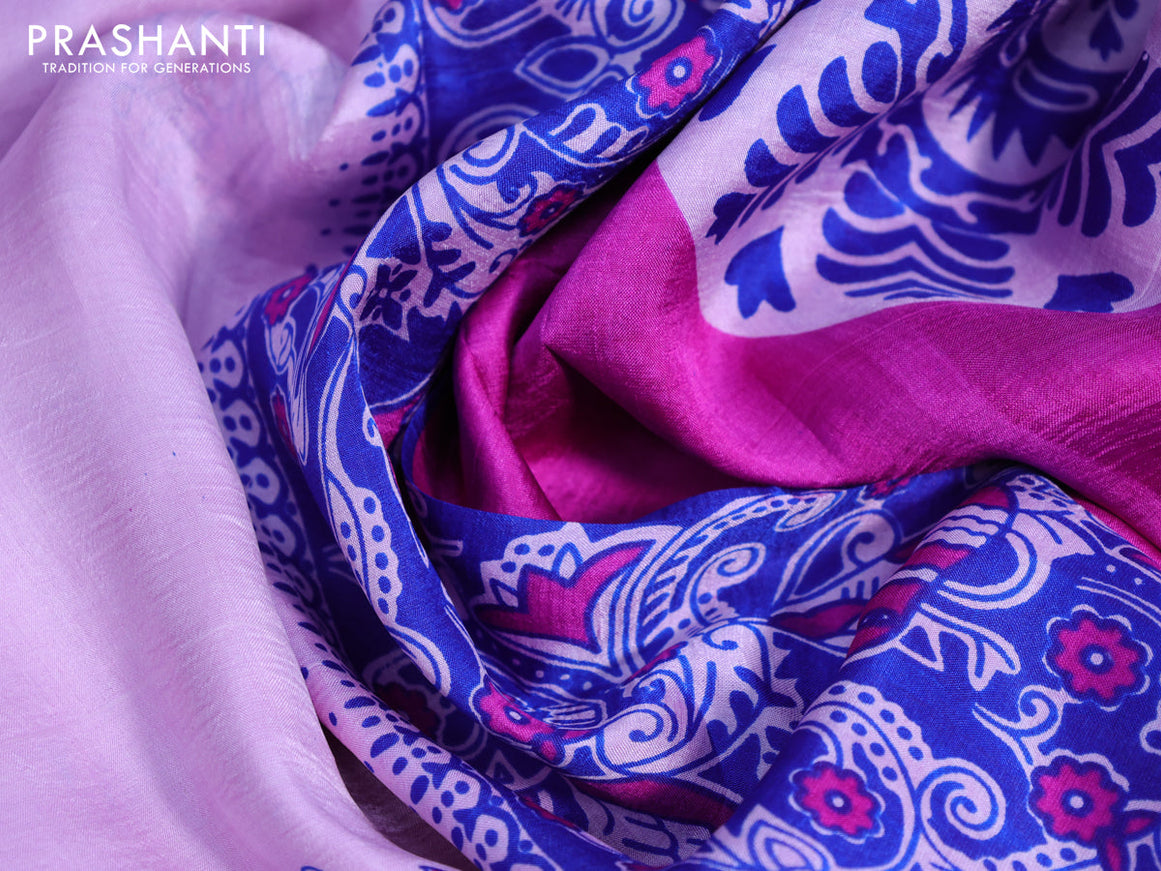 Bishnupuri silk saree lotus pink and blue with butta prints and printed border