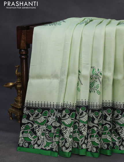 Bishnupuri silk saree pista green and black green with butta prints and printed border